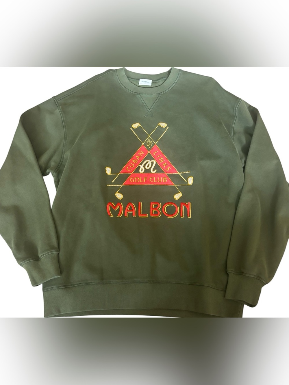 New Malbon Golf TRINITY CREWNECK Sweatshirt Chive Green size L Cuban Links Club